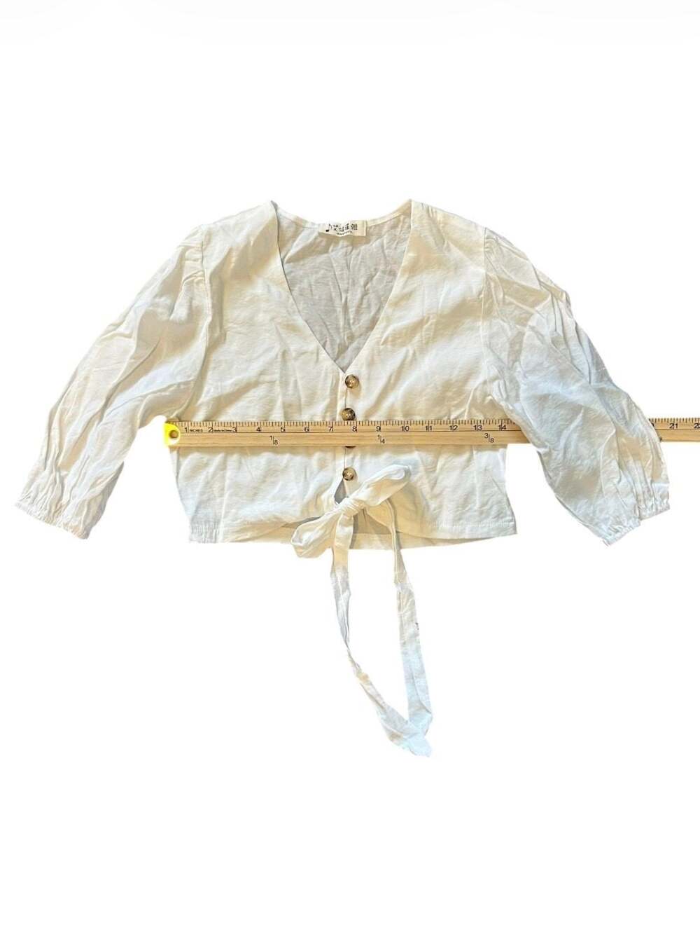 Tie-Front Cropped White Blouse - Picture 4 of 4